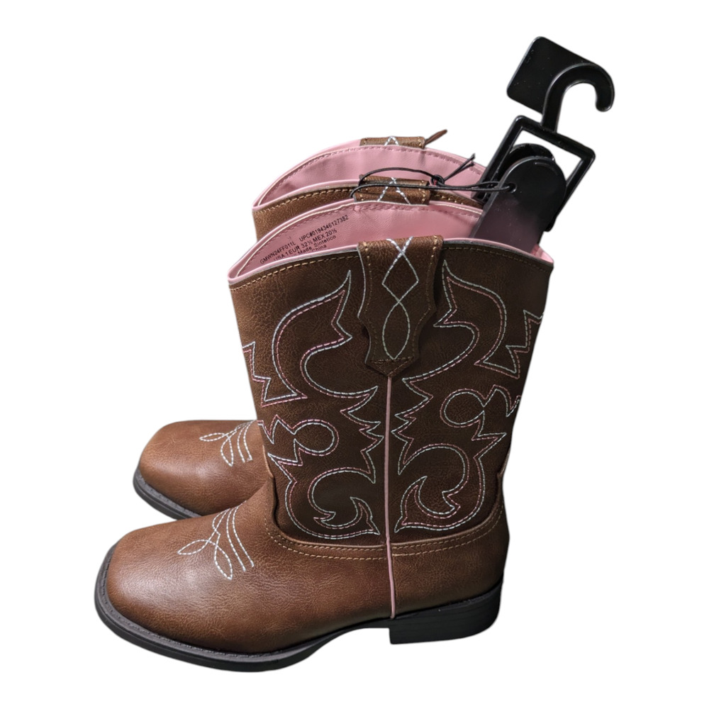 Wonder Nation -Girls Youth Size 1-Western Style Boots - Pink/Blue Stitching NWT